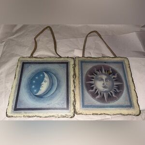 Vintage Mary Beth Zeitz 6” Sun & Moon Celestial Wall Tiles— Set of 2